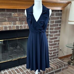 Sandra Darren Navy Ruffled Midi Dress Size 6